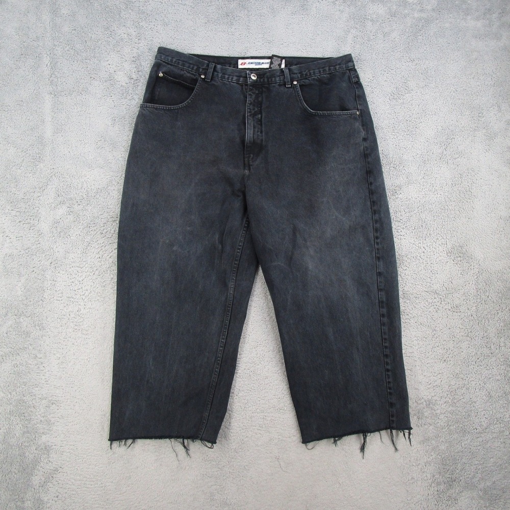 Anchor Blue Baggy Jeans Mens 42 Faded Black Skater Cutoff 90s Vintage 6605